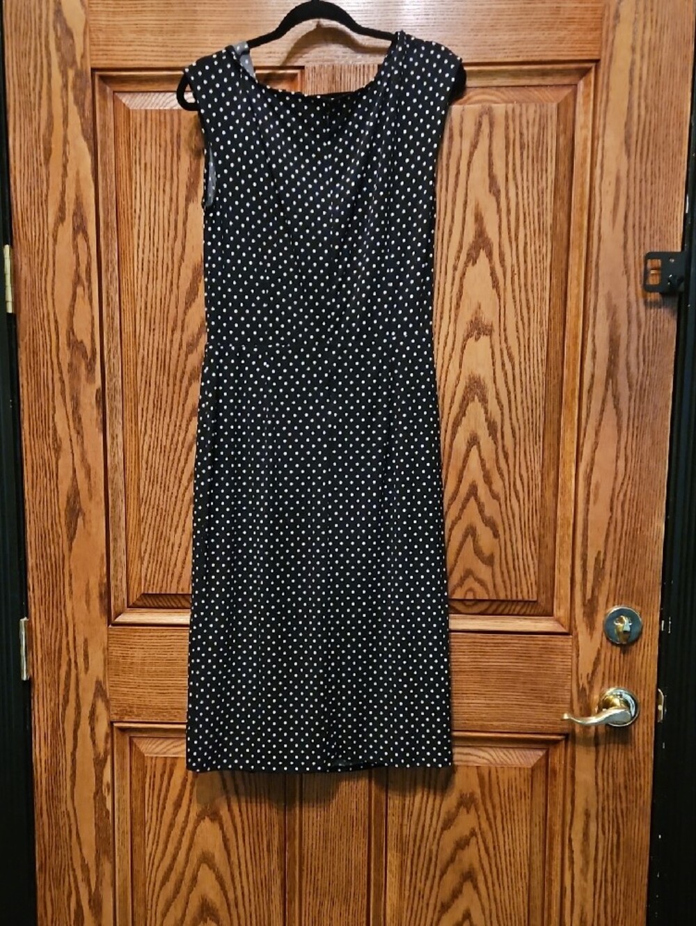 White House Black Market Black Midi Dress with White Polka Dots - Picture 5 of 5
